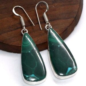 Malachite Gemstone 925 Sterling Silver Handmade Drop Dangle Earrings